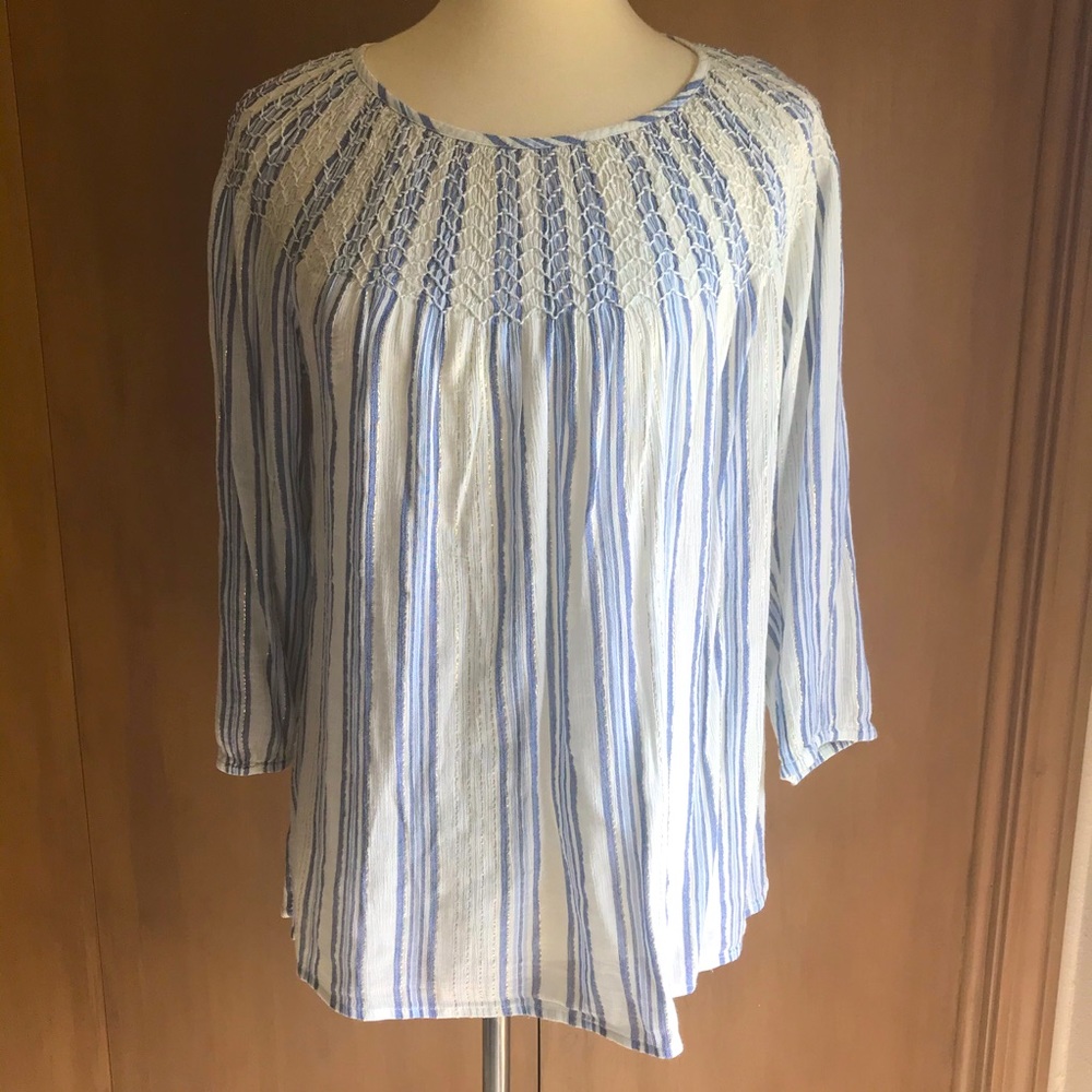 JJill gold metallic striped peasant blouse, small